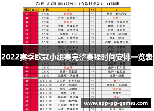 2022赛季欧冠小组赛完整赛程时间安排一览表