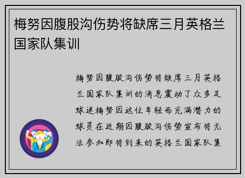 梅努因腹股沟伤势将缺席三月英格兰国家队集训